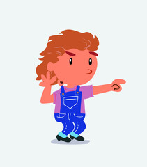 Thoughtful cartoon character of little girl on jeans scratching his head.