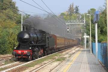 Beautiful steam train dedicated to John Cage, photographed on the Porrettana line, between Bologna and Pistoia