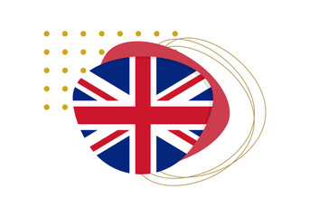 UK flag icon or badge. United Kingdom, British national emblem with abstract background and geometric shapes. Vector illustration.
