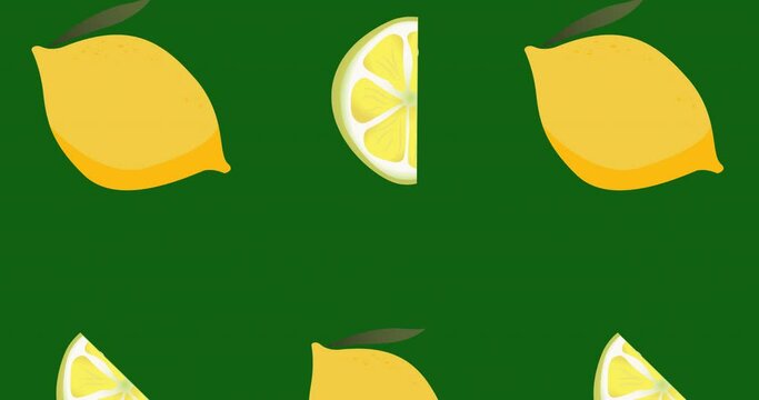 Animation of single lemons floating on green background