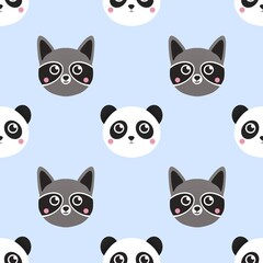 cute pattern for kids with raccoon and panda
