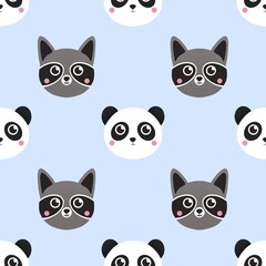 cute pattern for kids with raccoon and panda