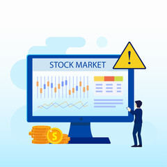 Investing in the Stock Market. People trading stock online, Flat vector template Style Suitable for Web Landing Page.