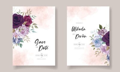 Wedding invitation card with beautiful flowers ornaments