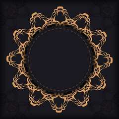 Square postcards in black with luxurious gold patterns. Invitation card design with vintage ornament.