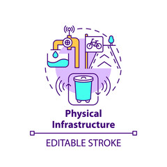 Physical infrastructure concept icon. Physical public facilities abstract idea thin line illustration. City energy, power and transport. Vector isolated outline color drawing. Editable stroke