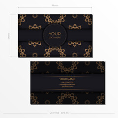 Vector Black business card preparation with luxurious gold patterns. Template for print design business card with vintage ornament.