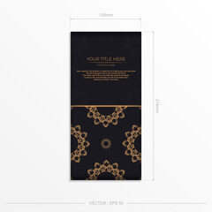 Rectangular postcards in black with luxurious gold ornaments. Invitation card design with vintage patterns.