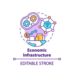 Economic infrastructure concept icon. Economic growth abstract idea thin line illustration. Economy management. Production and distribution. Vector isolated outline color drawing. Editable stroke