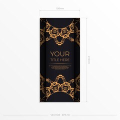 Rectangular postcards in black with luxurious gold patterns. Invitation card design with vintage ornament.