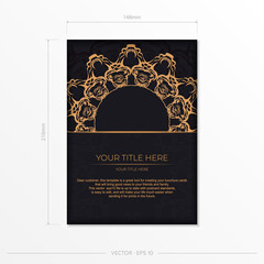 Rectangular postcards in black with luxurious gold patterns. Invitation card design with vintage ornament.