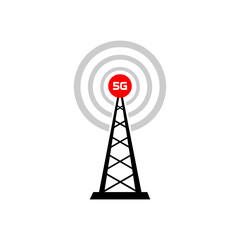 Transmitter tower 5G, vector icon on white background