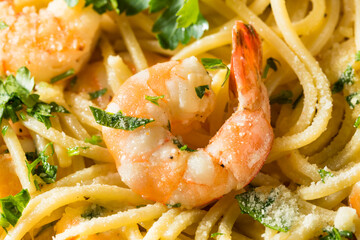 Homemade Cooked Shrimp Scampi with Pasta