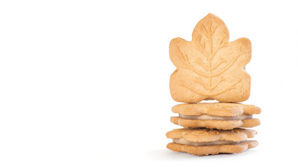 Canadian maple leaf cream cookies on white