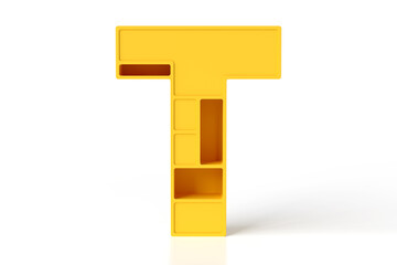 3D letter T in futuristic or kids funny style. Great font for headers, posters, web advertisements or print projects. High resolution 3D rendering.