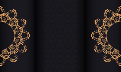 Black banner with luxurious gold ornaments and place under the text. Print-ready invitation design with vintage patterns.