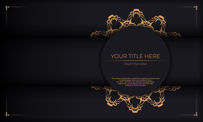 Black banner with luxury gold ornaments and place for your text. Invitation card design with vintage patterns.
