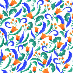 vector seamless pattern from flowers and insects. bright ornament orange flowers. decorative background for fabric and decoration of things