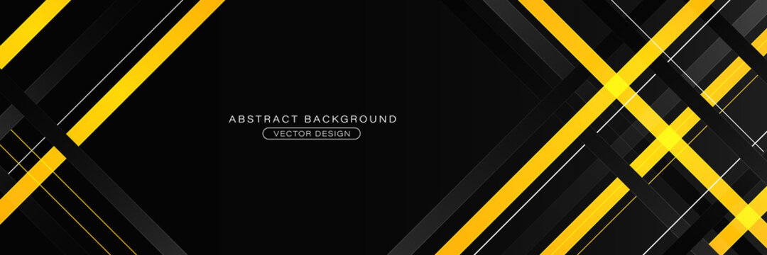 Black and yellow abstract stripes horizontal banner design. Modern corporate tech striped concept. Trendy simple overlapping diagonal yellow and black geometric element. Suit for cover, poster, flyer