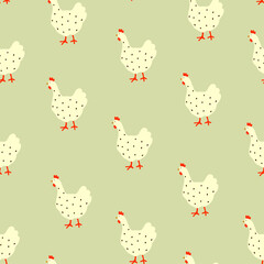 Cute farm birds seamless pattern in cartoon minimalistic style. Digital animal repeat background. Baby fabric design.