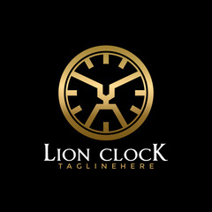 Gold Lion Clock, Luxury Lions Head, Abstract emblem logo design concept for template