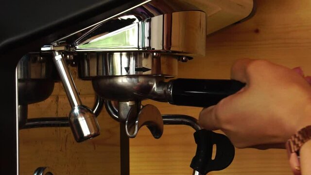 Footage 4K: Coffee machine preparing cup of coffee