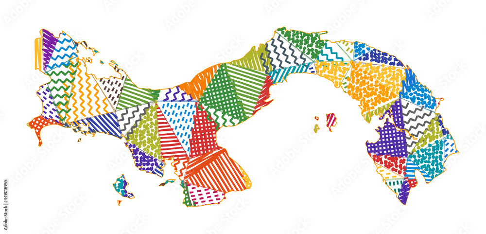 Wall mural Kid style map of Panama. Hand drawn polygons in the shape of Panama. Vector illustration.