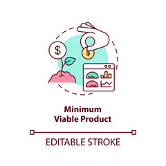 Minimum viable product concept icon. Early business development. Investment in company. Startup launch abstract idea thin line illustration. Vector isolated outline color drawing. Editable stroke - obrazy, fototapety, plakaty