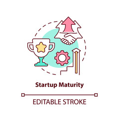 Startup maturity concept icon. Stage of company development. Business growth. Startup launch abstract idea thin line illustration. Vector isolated outline color drawing. Editable stroke