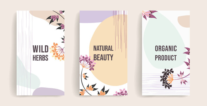 Vector set for social media posts, stories, banners, mobile apps, online ads, postcards and greetings. Design template with copy space for text. Fashionable design concept. Warm, pastel colors