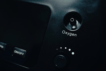 Oxygen outlet on an oxygen concentrator. Medical devices are used to support patients with respiratory disorders. Breathing therapy and healthcare.
