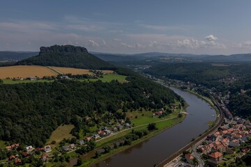 Aussicht über das Polenztal über die Sächsische Schweiz von Burg Hohnstein
