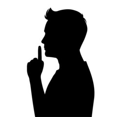 Naklejka na ściany i meble Businessman gesture Shh silence, vector illustration, Quite Gesture
