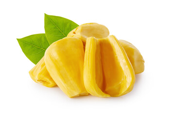 jackfruit With green leaf isolated on white background.