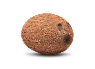 Coconut consisting of hard shell with edible white flesh inside isolated on white background.