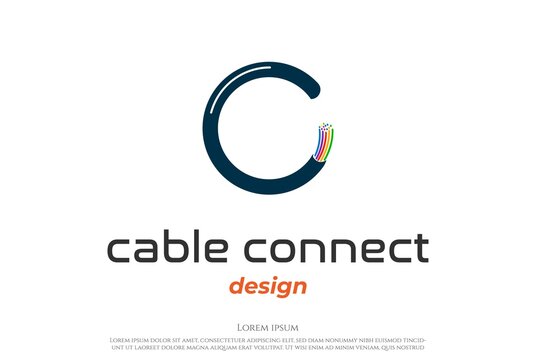 Simple Minimalist Cable Fiber Optic Logo Design Vector