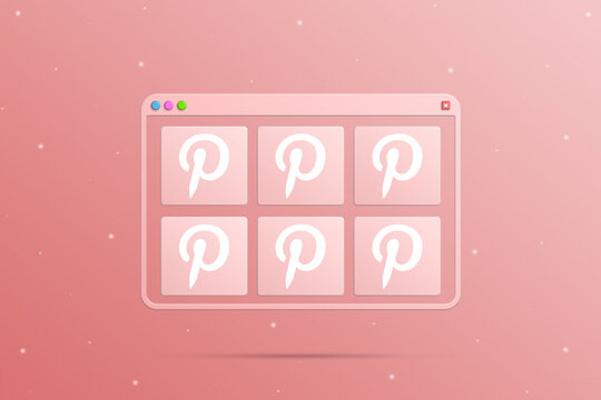 Browser window with pinterest social network logo icon elements 3d