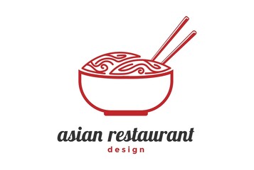 Retro Vintage Bowl with Noodle Chopstick for Asian Japanese Korean Oriental Restaurant Food Logo Design Vector