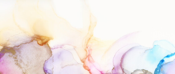 Abstract watercolor panting horizontal long background. Marble texture. Alcohol ink