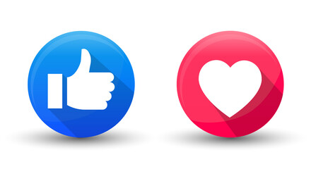 Thumb up and heart icon on white background. Vector illustration.