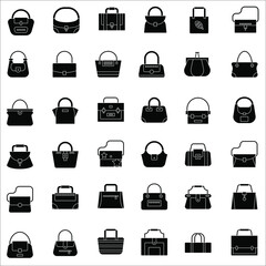 Black and white Fashion Bag solid vector icon in various style such as tote bag, athletic bag