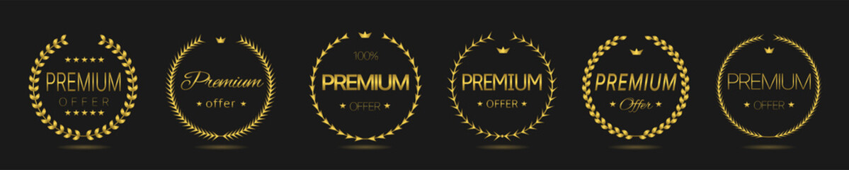 Fototapeta na wymiar Premium offer Golden laurel wreath label set