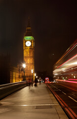Fototapeta na wymiar Palace of Westminster and Elizabeth Tower at dusk with light tracks, London, UK