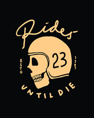 skull head with a helmet for vector logo. skull logotype for the badge of motor community or club. rides till die illustration.