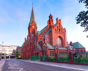 Bydgoszcz. Catholic Church of Saint Andrew Bobola's at dawn.