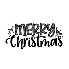 Black typography for Christmas cards design. Vintage hand drawn quote. Merry Christmas.