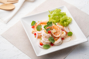 Spicy Lemongrass Salad with Shrimps.Thai traditional food