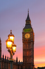 Fototapeta na wymiar Elizabeth Tower or Big Ben at sunset, London, UK