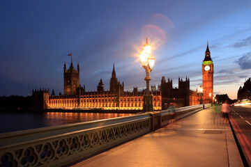 Palace of Westminster and Elizabeth Tower at dusk, London, UK