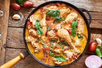 Chakhokhbili. Chicken stew with tomatoes, chili pepper, garlic, basal